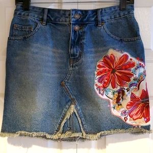 Denim patchwork mini skirt